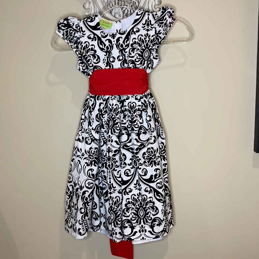 Black Demask Dress with Red Sash By LeZaMe C-17